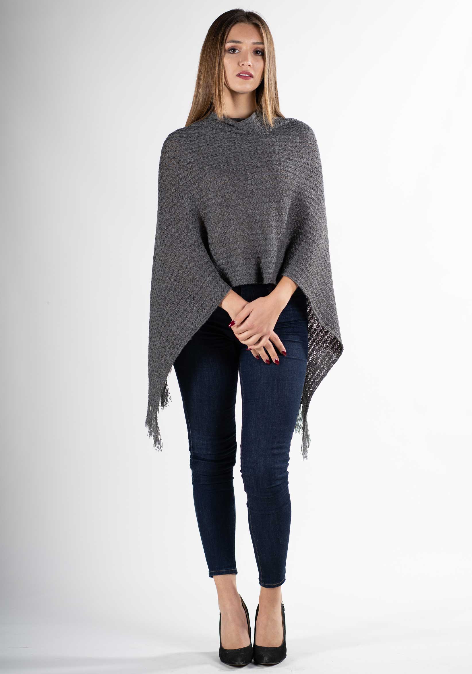 poncho mantella antracite donna elegante pura lana alpaca