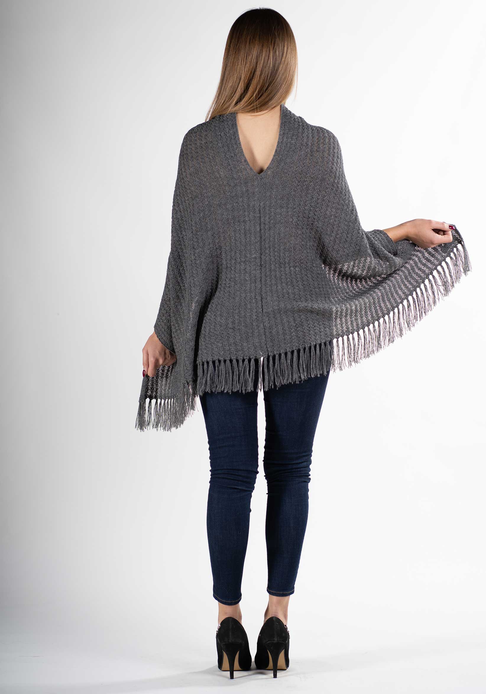 poncho antracite donna elegante pura lana alpaca