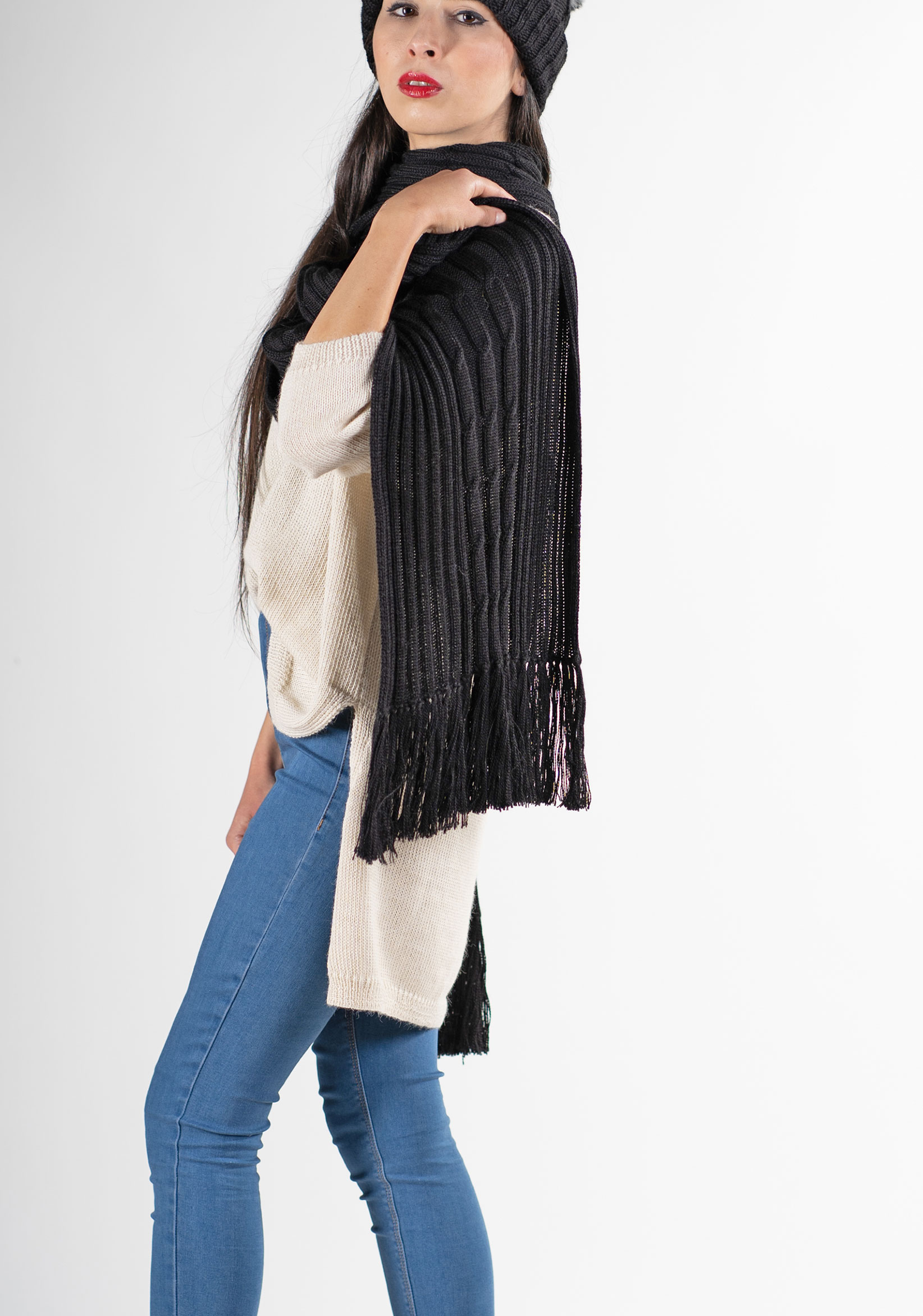 sciarpa nera lana alpaca donna uomo