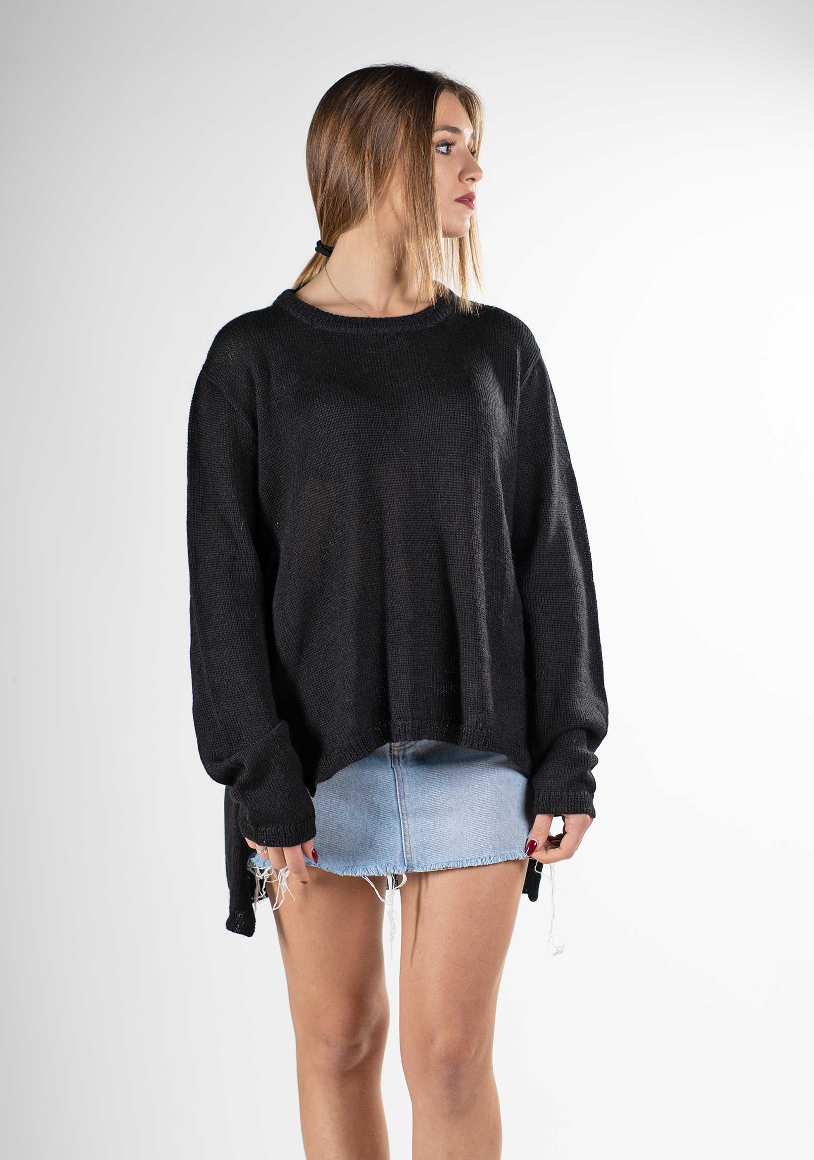 maglioncino nero semplice donna design pura lana naturale alpaca soffice come il cashmere