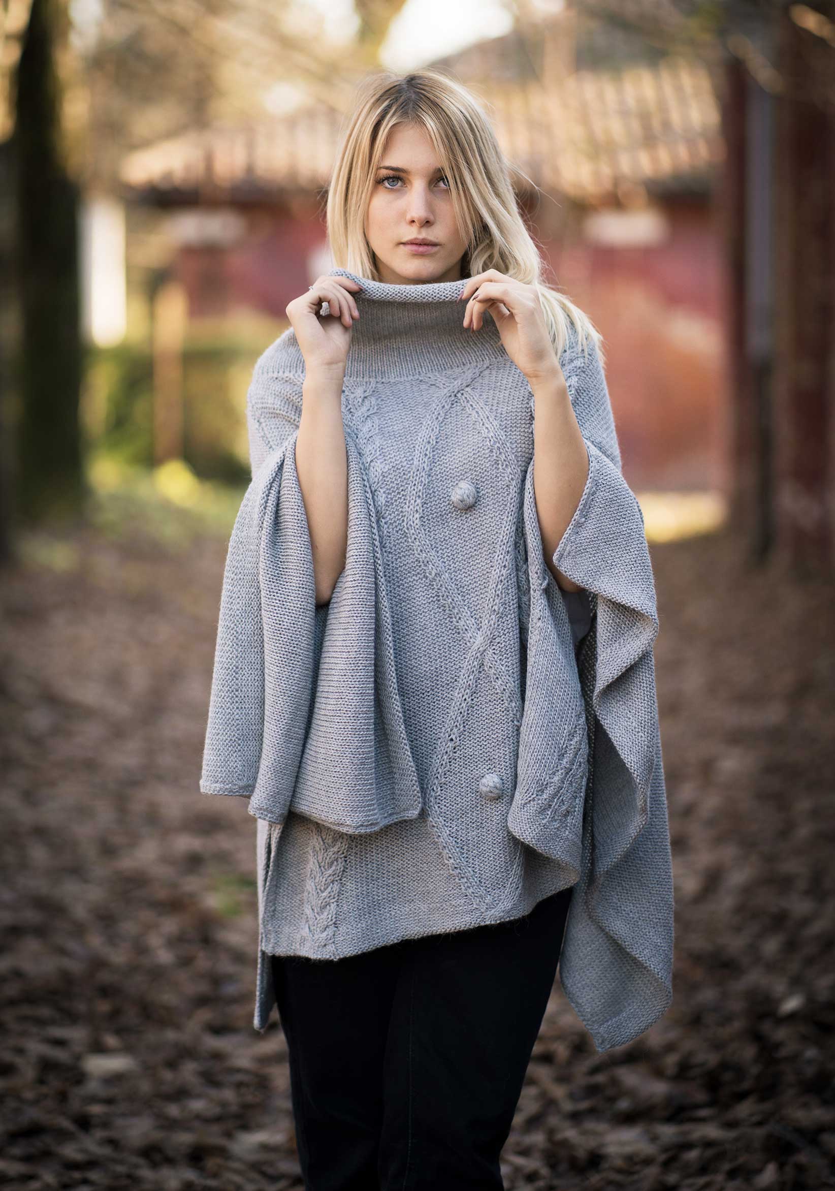 poncho donna grigio design moda 2019 pura lana alpaca