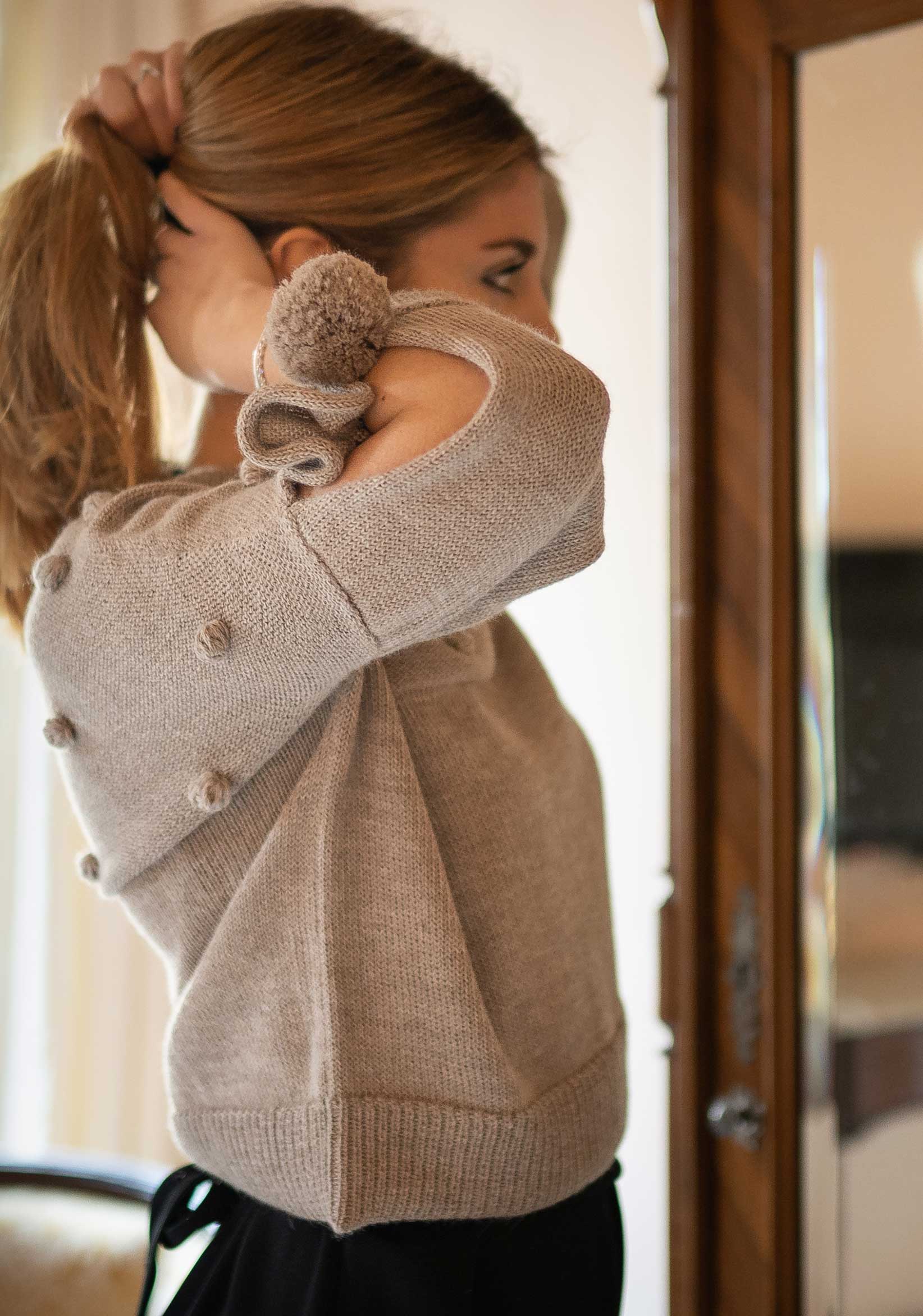 Maglione maglia ecru morbido come il cashmere donna pura lana alpaca primavera estate 2019