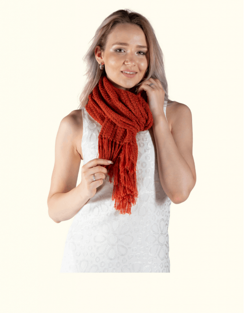 Sciarpa in lana di baby alpaca colore ruggine